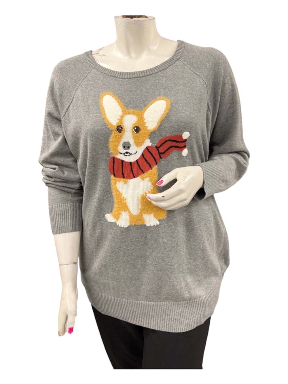 torrid Gray Corgi Crewneck Sweater with Red Scarf Size 3X